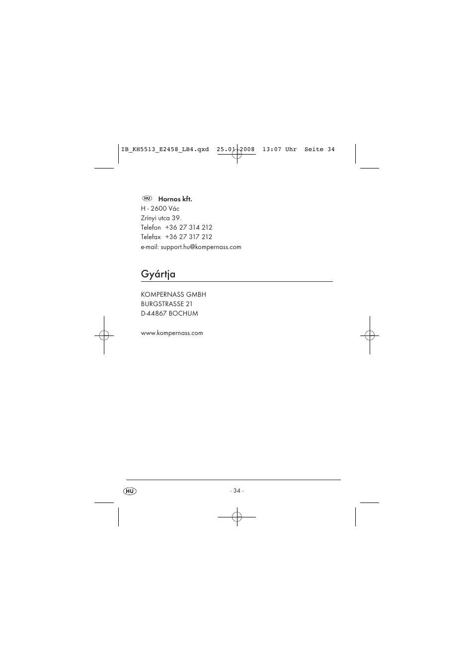 Gyártja | Kompernass KH 5513 User Manual | Page 36 / 90