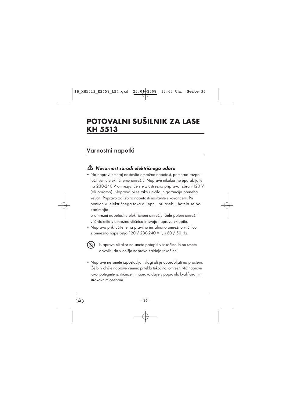 Potovalni sušilnik za lase kh 5513, Varnostni napotki | Kompernass KH 5513 User Manual | Page 38 / 90