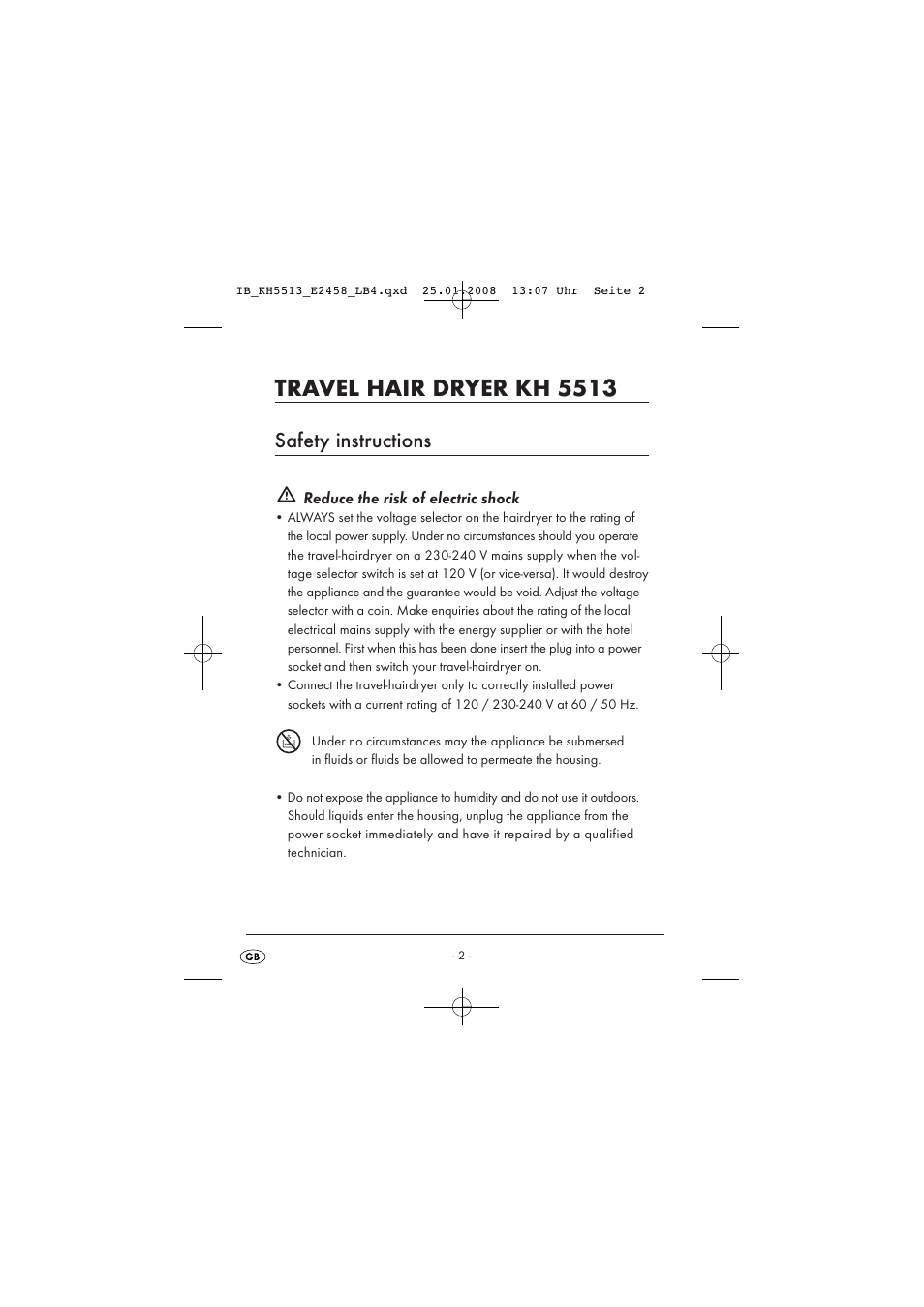 Travel hair dryer kh 5513, Safety instructions | Kompernass KH 5513 User Manual | Page 4 / 90