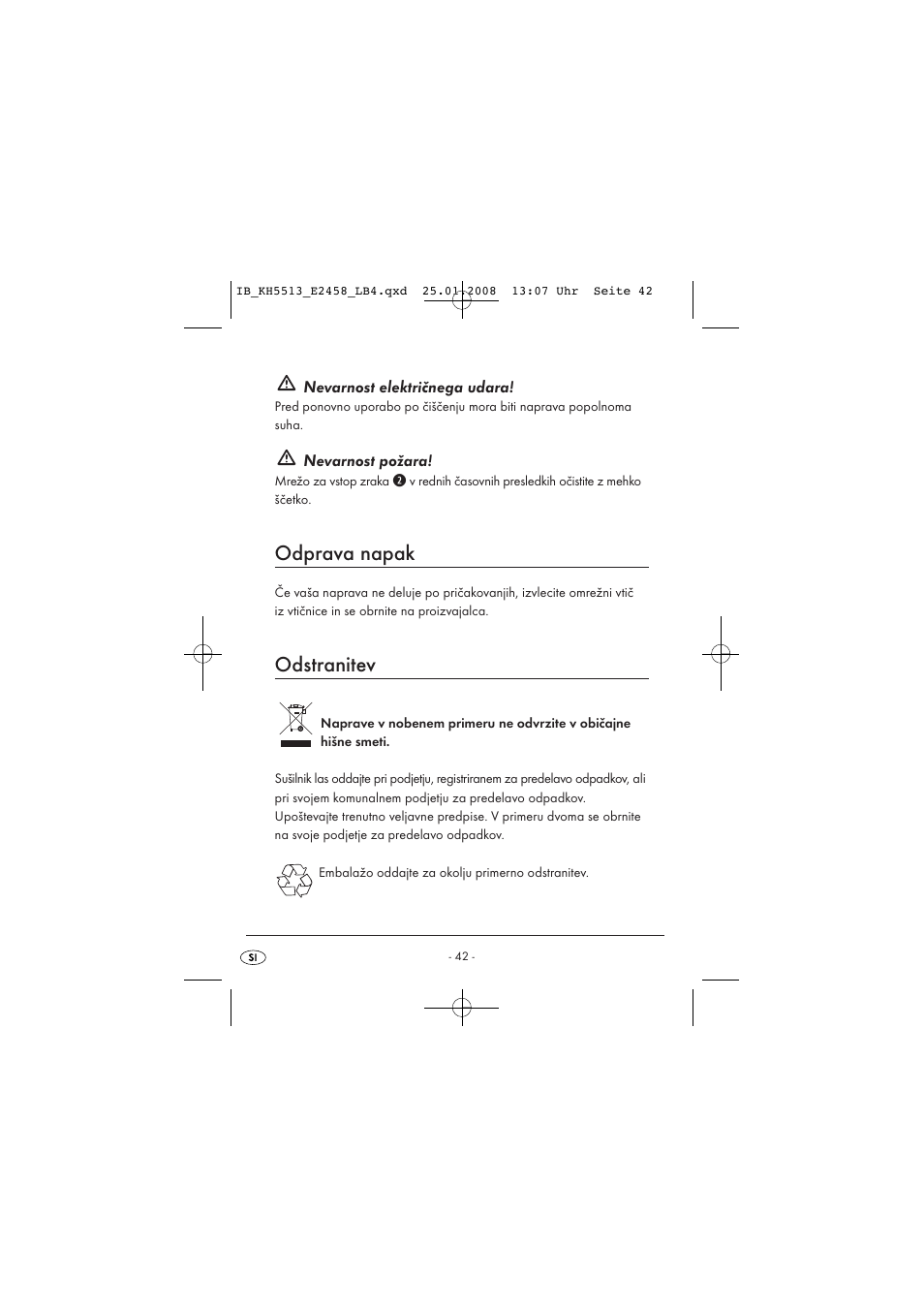 Odprava napak, Odstranitev | Kompernass KH 5513 User Manual | Page 44 / 90