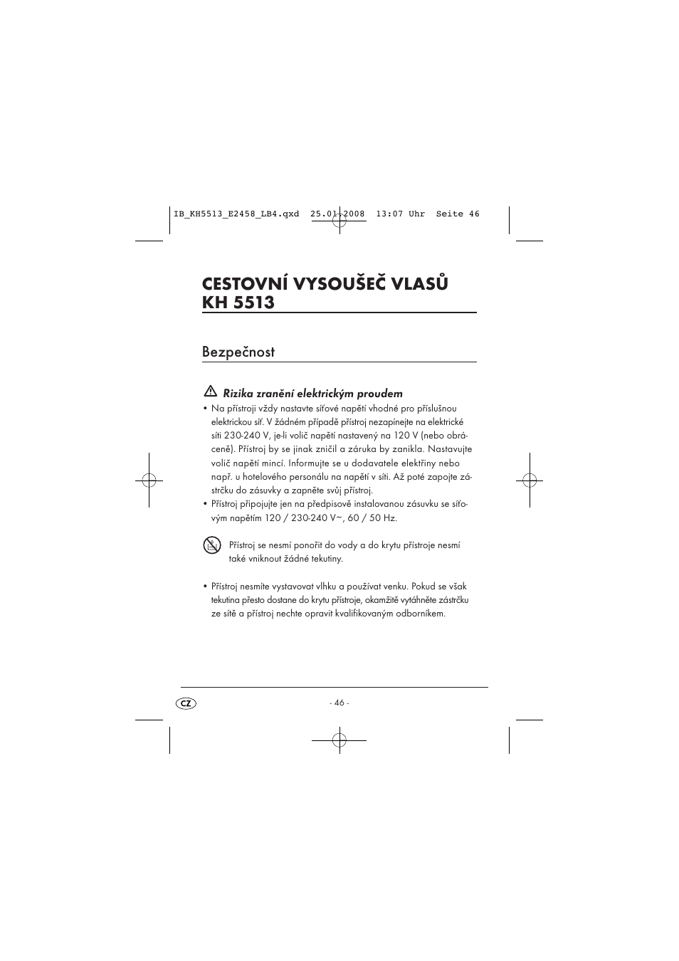 Cestovní vysoušeč vlasů kh 5513, Bezpečnost | Kompernass KH 5513 User Manual | Page 48 / 90
