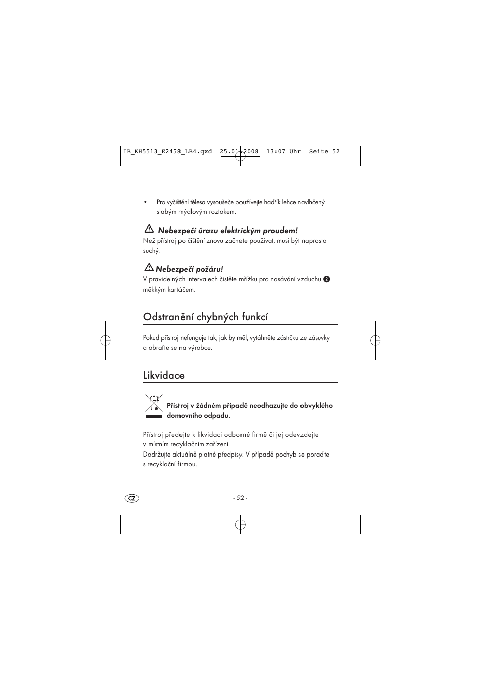 Odstranění chybných funkcí, Likvidace | Kompernass KH 5513 User Manual | Page 54 / 90