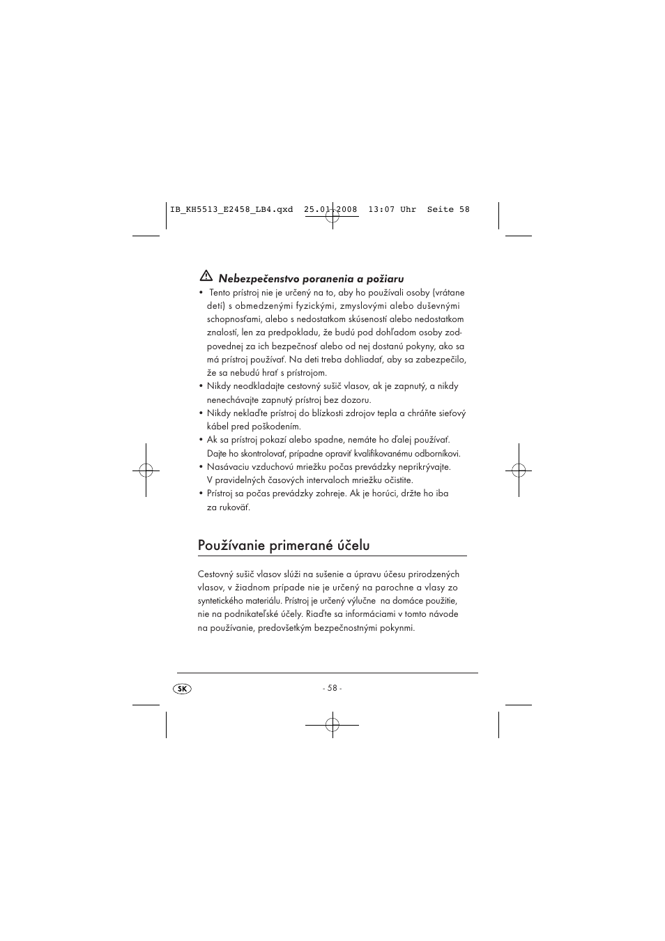 Používanie primerané účelu | Kompernass KH 5513 User Manual | Page 60 / 90