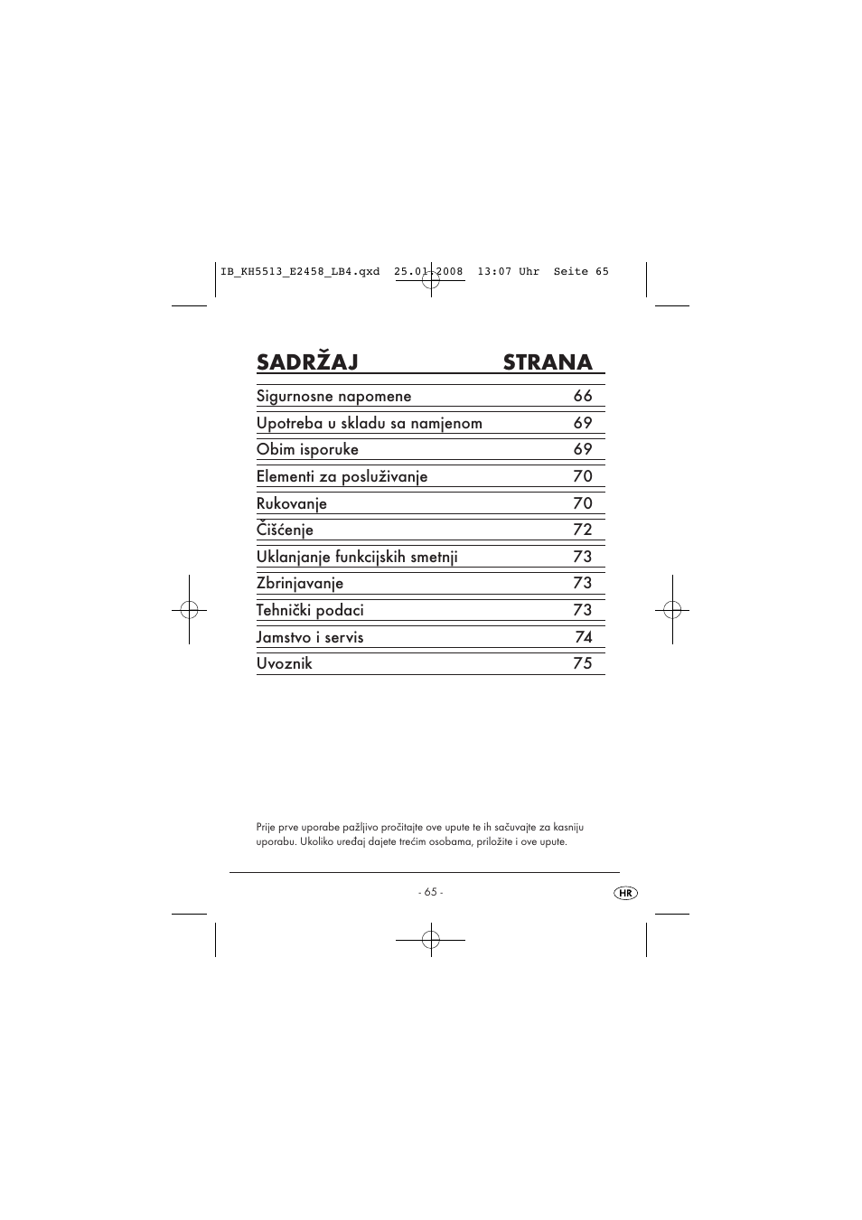 Sadržaj strana | Kompernass KH 5513 User Manual | Page 67 / 90