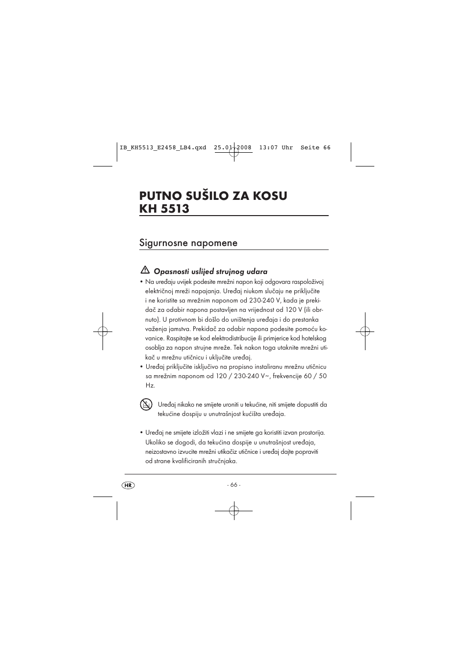 Putno sušilo za kosu kh 5513, Sigurnosne napomene | Kompernass KH 5513 User Manual | Page 68 / 90