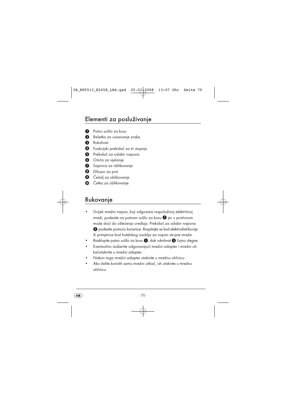 Elementi za posluživanje, Rukovanje | Kompernass KH 5513 User Manual | Page 72 / 90