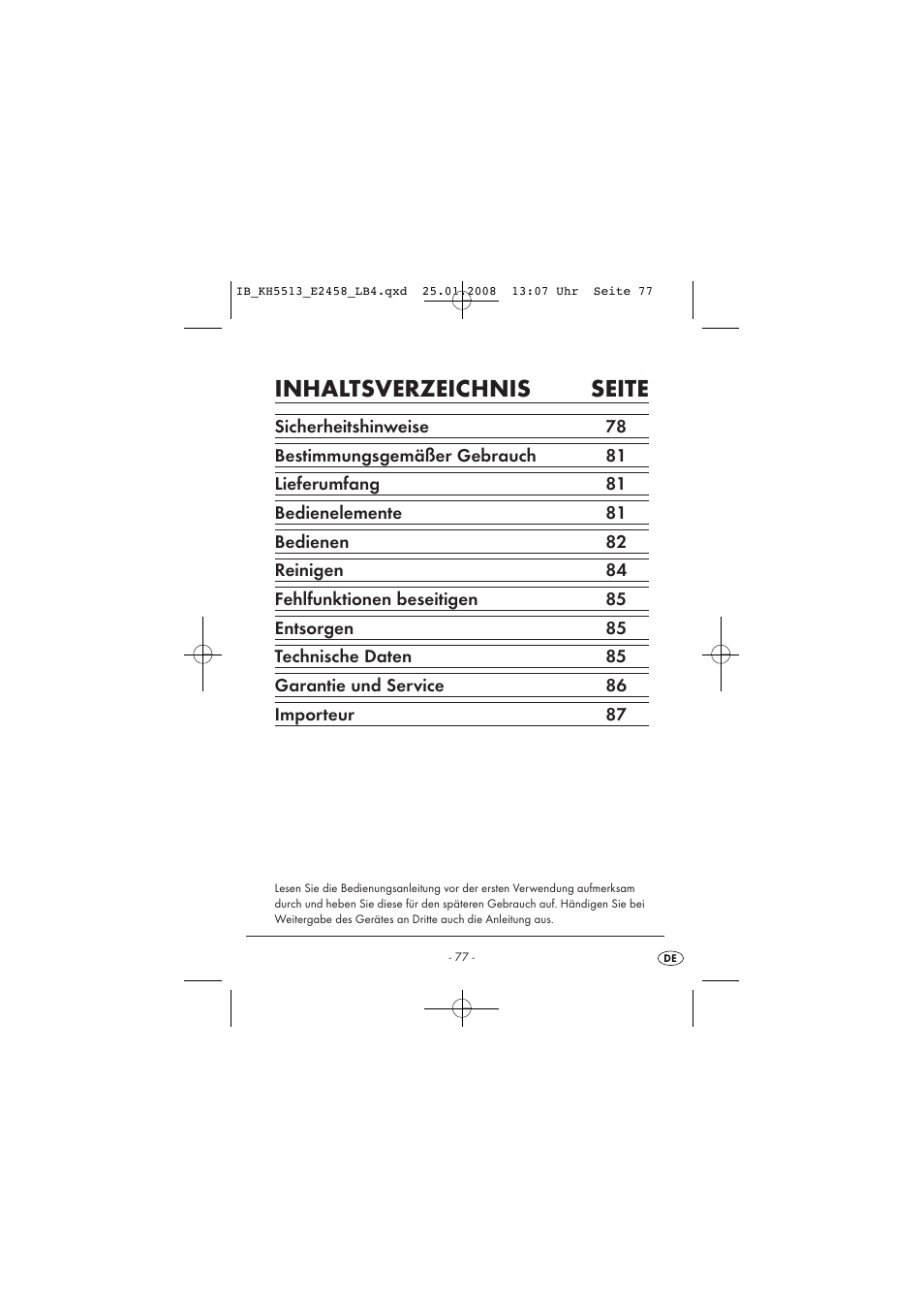 Inhaltsverzeichnis seite | Kompernass KH 5513 User Manual | Page 79 / 90