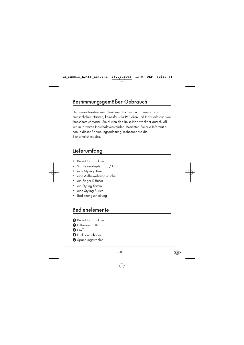 Bestimmungsgemäßer gebrauch, Lieferumfang, Bedienelemente | Kompernass KH 5513 User Manual | Page 83 / 90