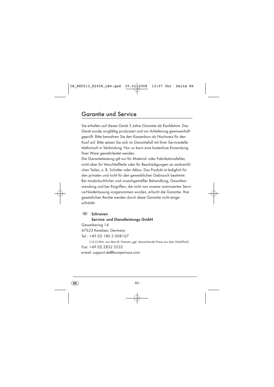 Garantie und service | Kompernass KH 5513 User Manual | Page 88 / 90