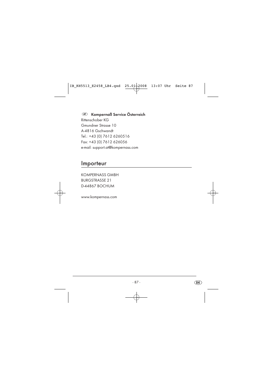 Importeur | Kompernass KH 5513 User Manual | Page 89 / 90