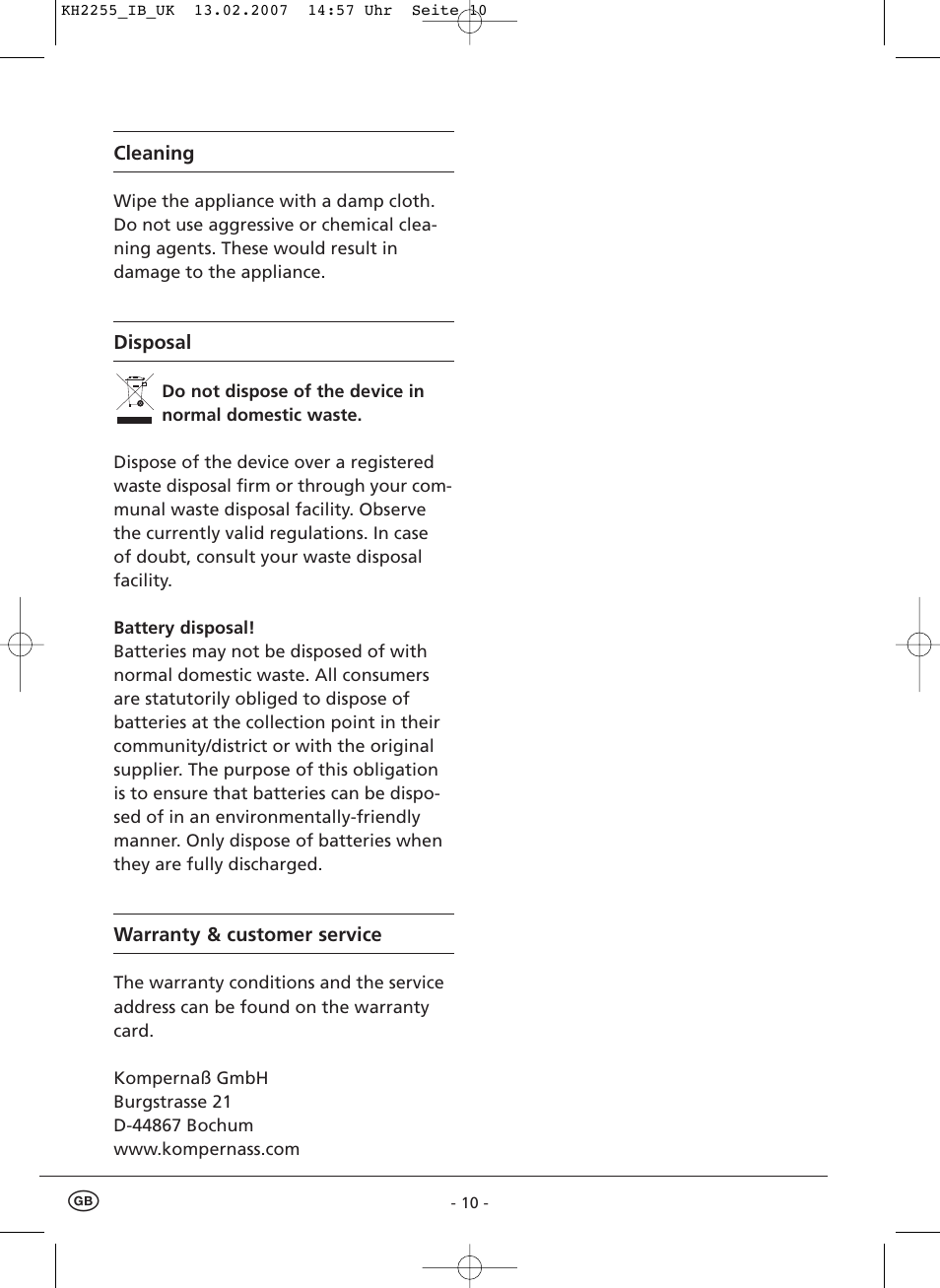 Kompernass KH 2255 User Manual | Page 12 / 12