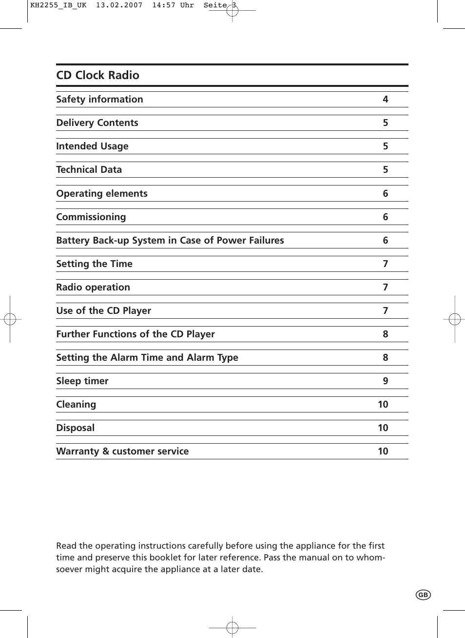 Cd clock radio | Kompernass KH 2255 User Manual | Page 5 / 12