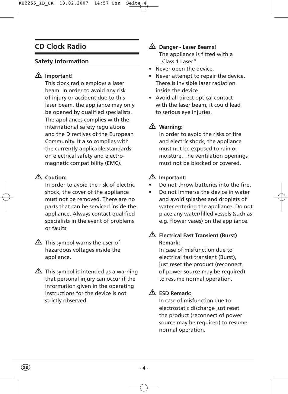 Cd clock radio | Kompernass KH 2255 User Manual | Page 6 / 12