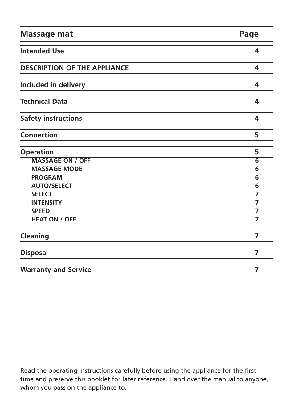 Massage mat page | Kompernass KH 4061 User Manual | Page 3 / 8