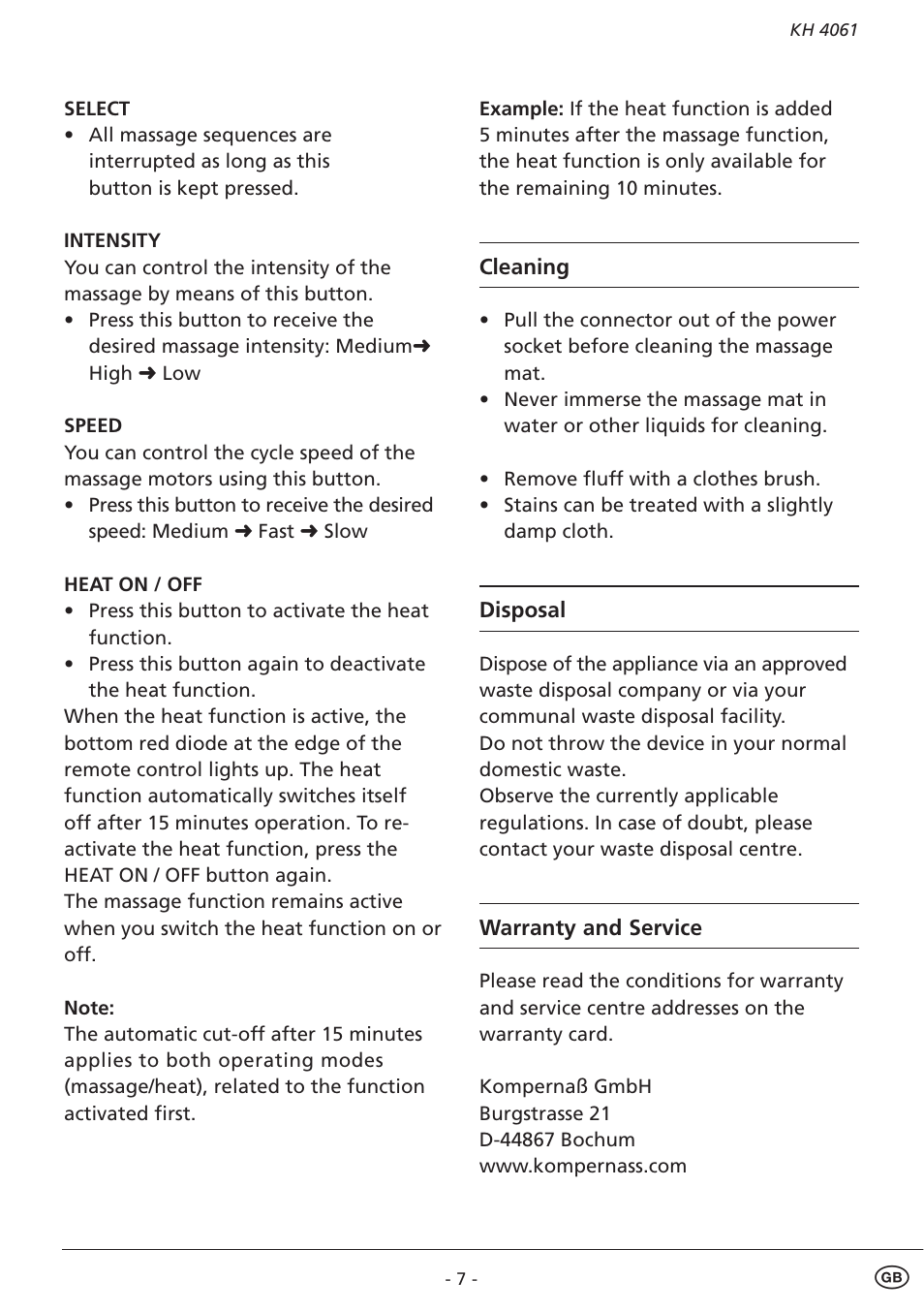 Kompernass KH 4061 User Manual | Page 7 / 8