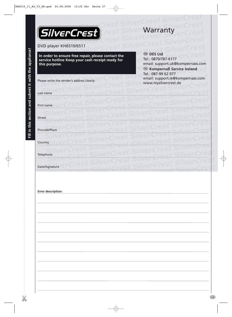 Warranty | Kompernass KH 6511 User Manual | Page 29 / 30