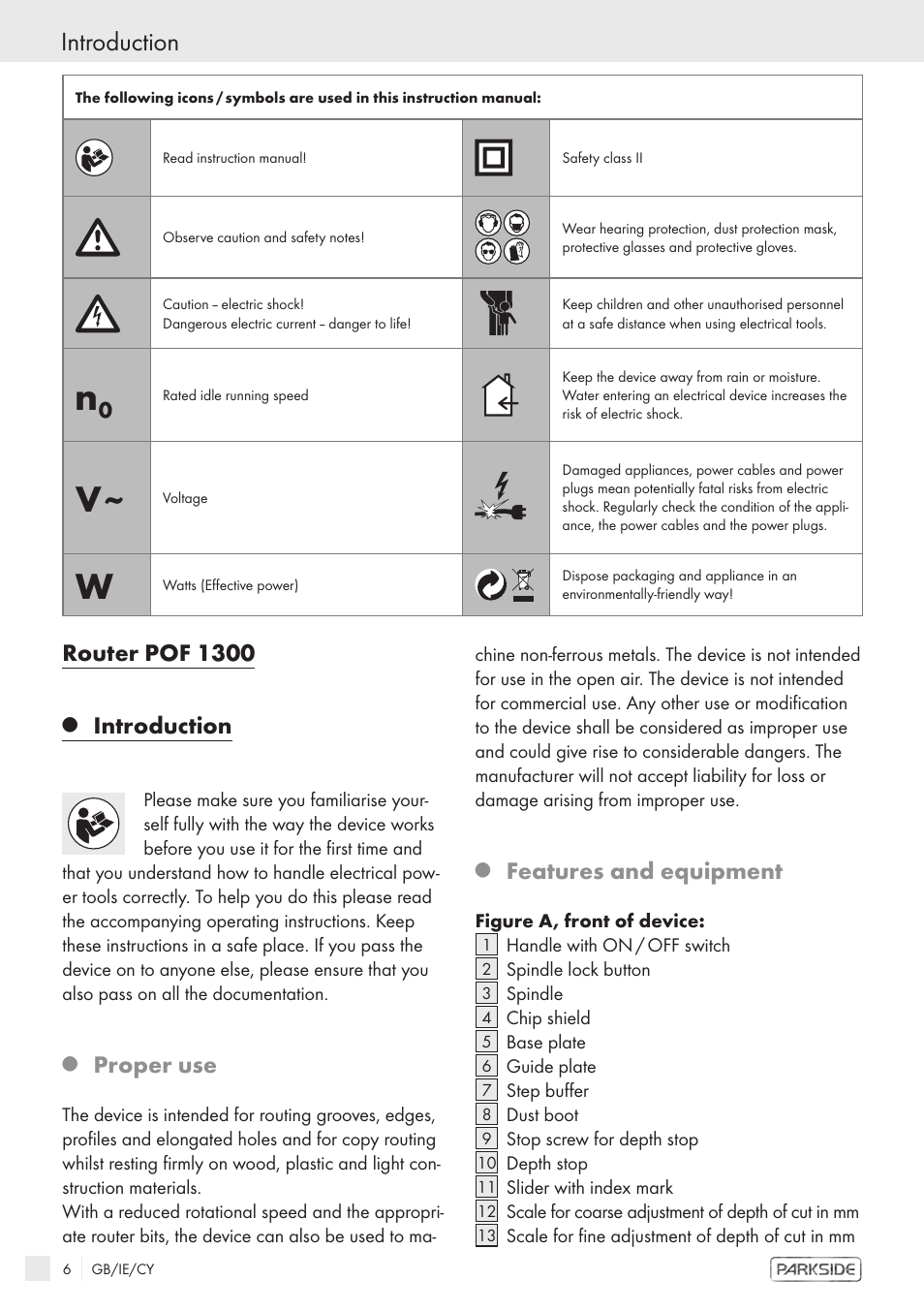 Introduction, Router pof 1300, Proper use | Features and equipment | Kompernass POF1300 User Manual | Page 4 / 16