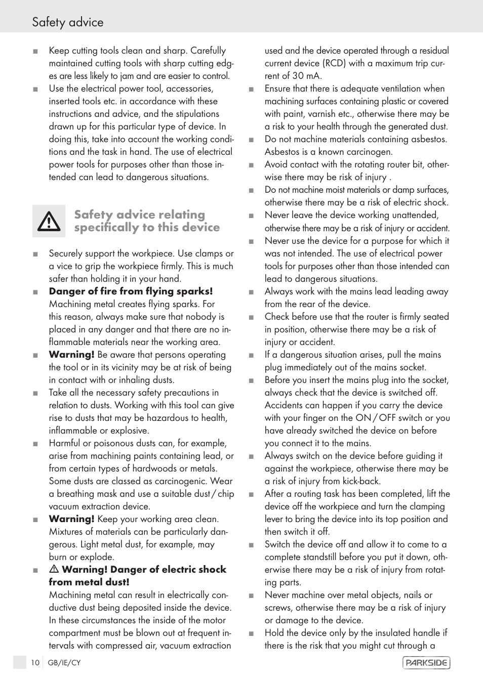 Safety advice, Safety advice relating specifically to this device | Kompernass POF1300 User Manual | Page 8 / 16