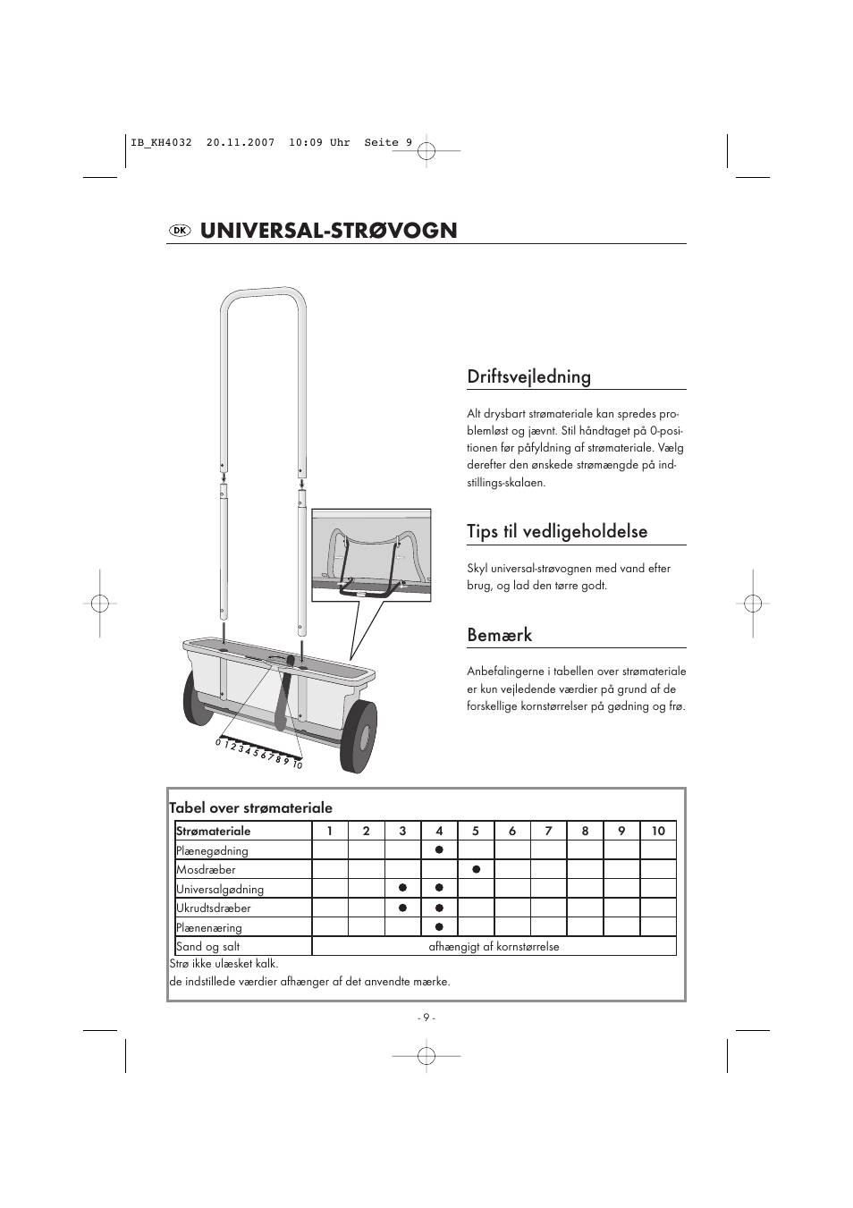 Universal-strøvogn, Driftsvejledning, Tips til vedligeholdelse | Bemærk | Kompernass KH 4032 User Manual | Page 10 / 15