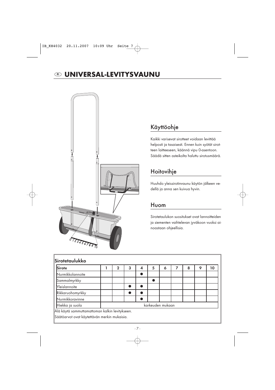 Universal-levitysvaunu, Käyttöohje, Hoitovihje | Huom | Kompernass KH 4032 User Manual | Page 8 / 15