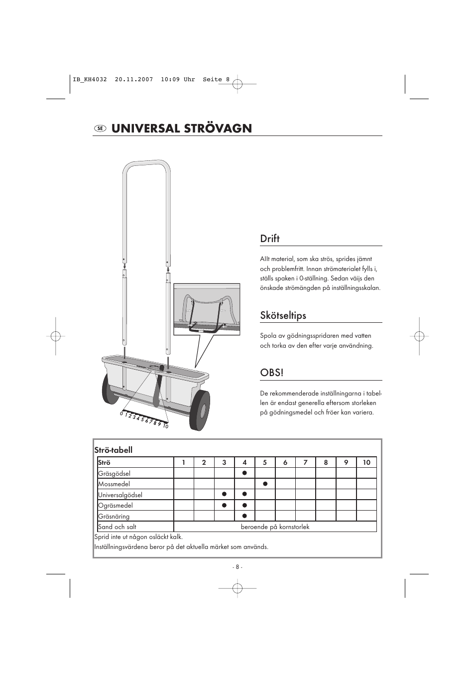Universal strövagn, Drift, Skötseltips | Kompernass KH 4032 User Manual | Page 9 / 15