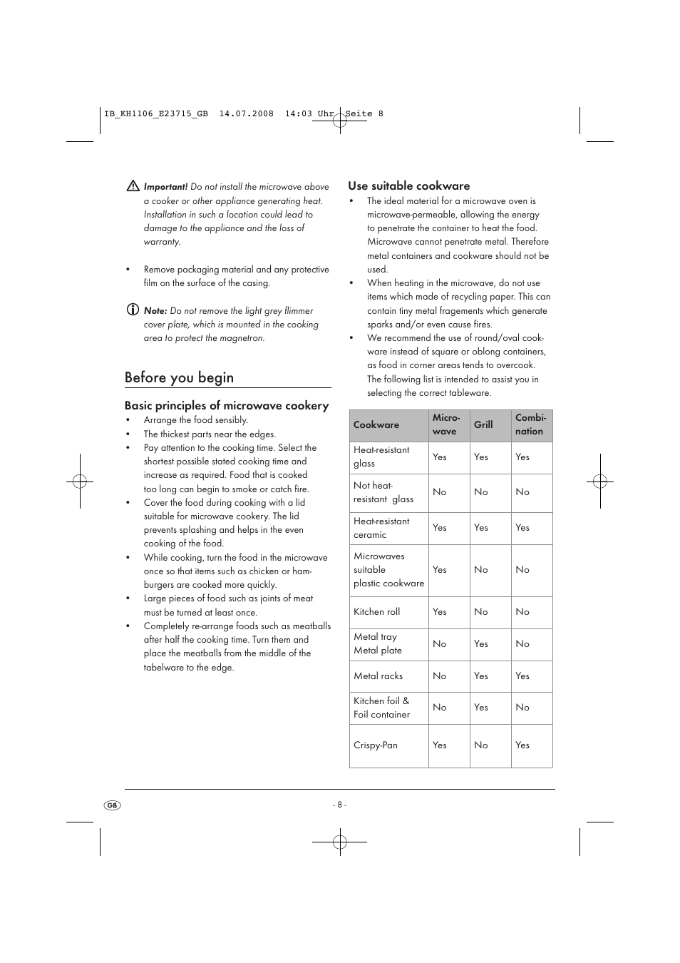 Before you begin | Kompernass KH 1106 User Manual | Page 10 / 34