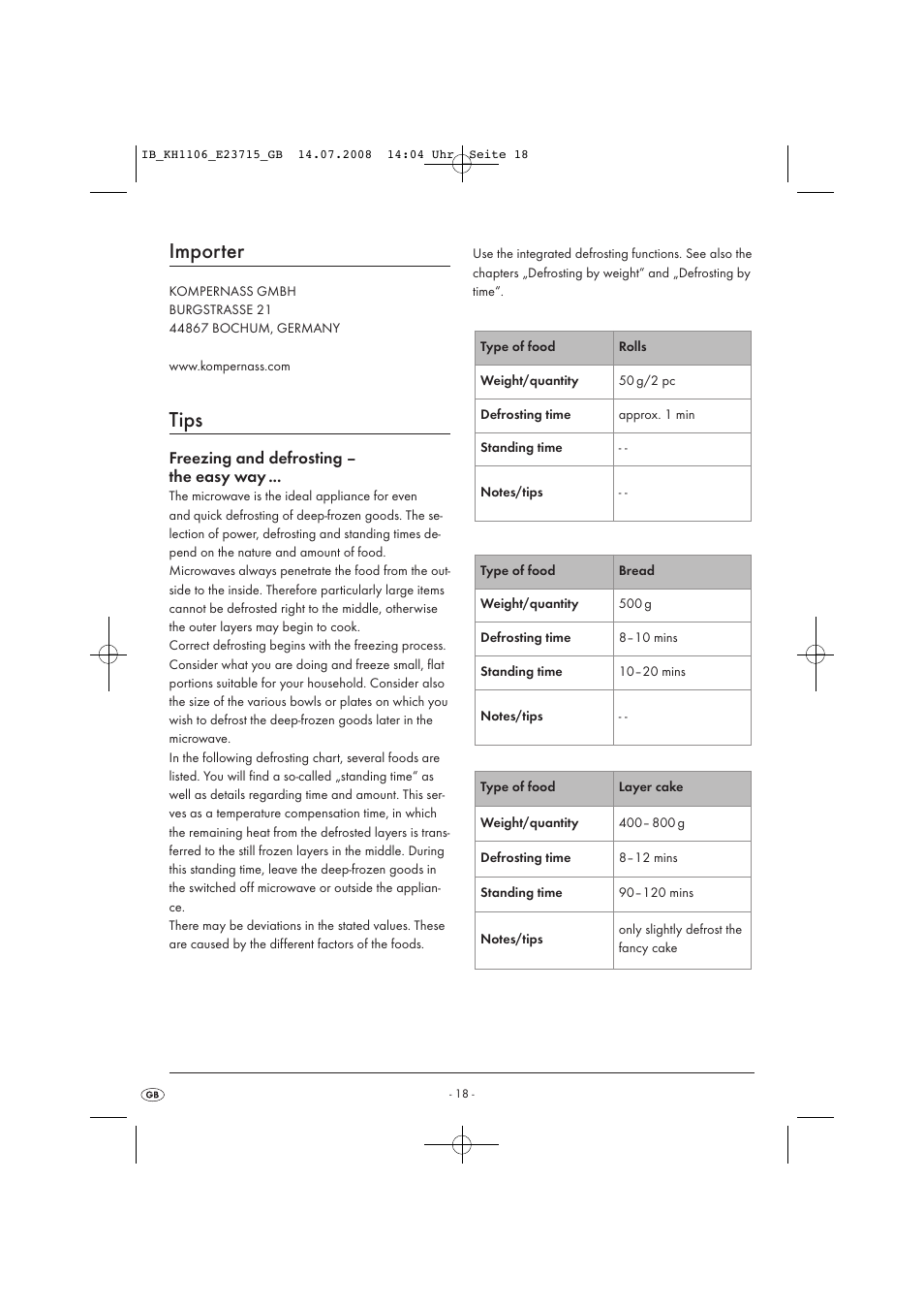 Importer, Tips | Kompernass KH 1106 User Manual | Page 20 / 34