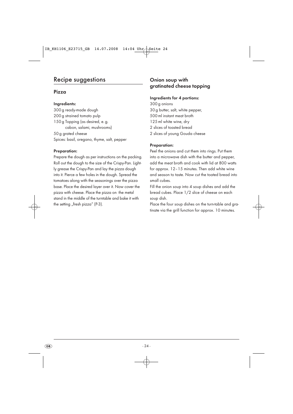 Recipe suggestions | Kompernass KH 1106 User Manual | Page 26 / 34