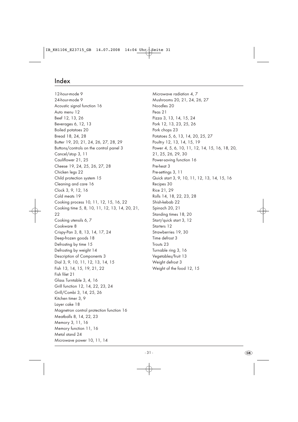 Index | Kompernass KH 1106 User Manual | Page 33 / 34