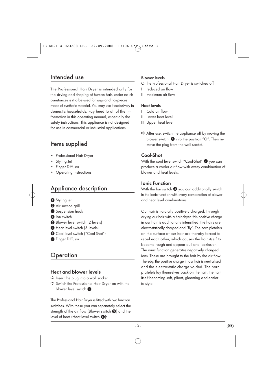 Intended use, Items supplied, Appliance description | Operation | Kompernass KH 2114 User Manual | Page 5 / 7