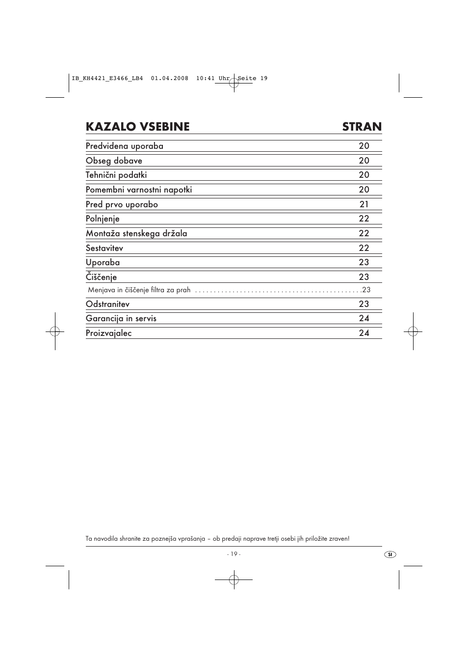 Kazalo vsebine stran | Kompernass KH 4421 User Manual | Page 21 / 50