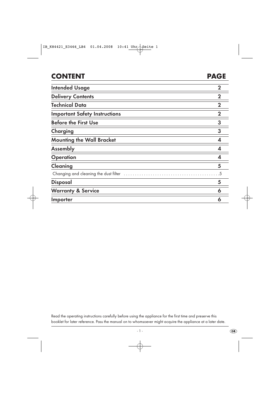 Content page | Kompernass KH 4421 User Manual | Page 3 / 50