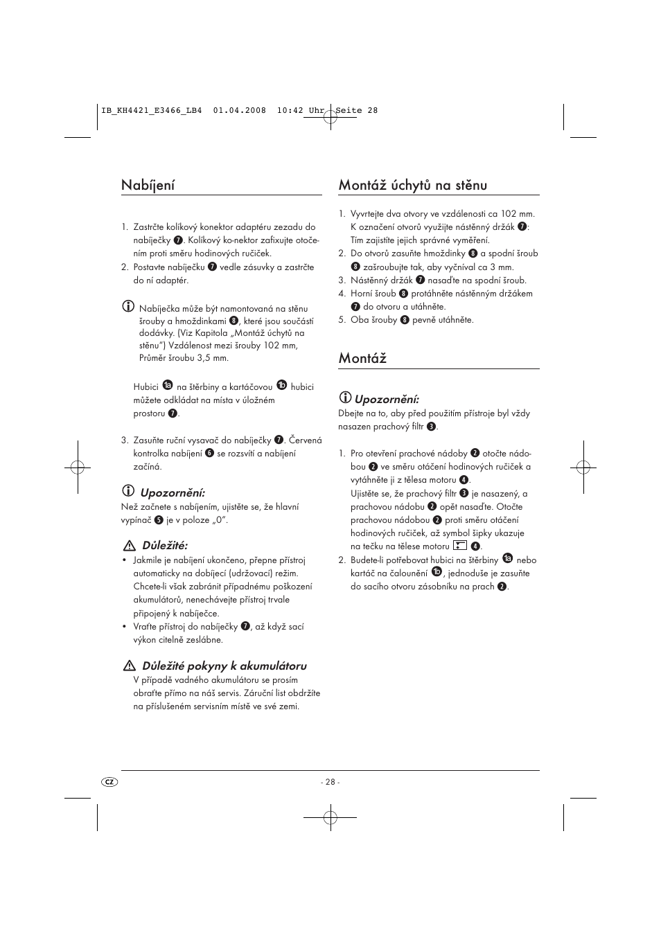 Nabíjení, Montáž úchytů na stěnu, Montáž | Kompernass KH 4421 User Manual | Page 30 / 50