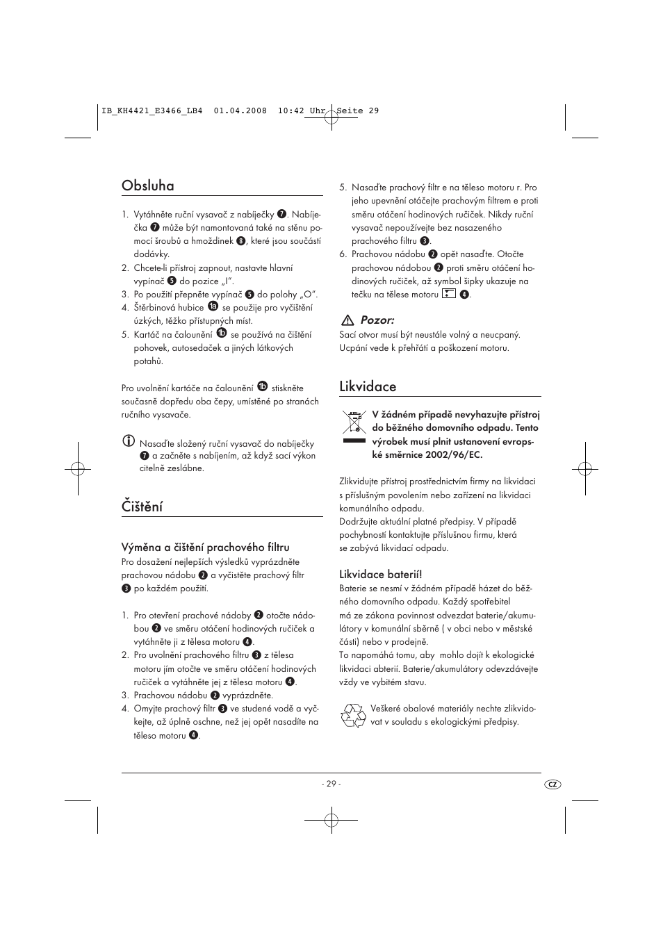 Obsluha, Čištění, Likvidace | Kompernass KH 4421 User Manual | Page 31 / 50