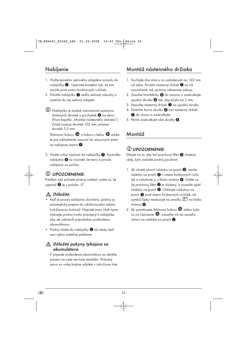 Nabíjanie, Montáž nástenného držiaka, Montáž | Kompernass KH 4421 User Manual | Page 36 / 50