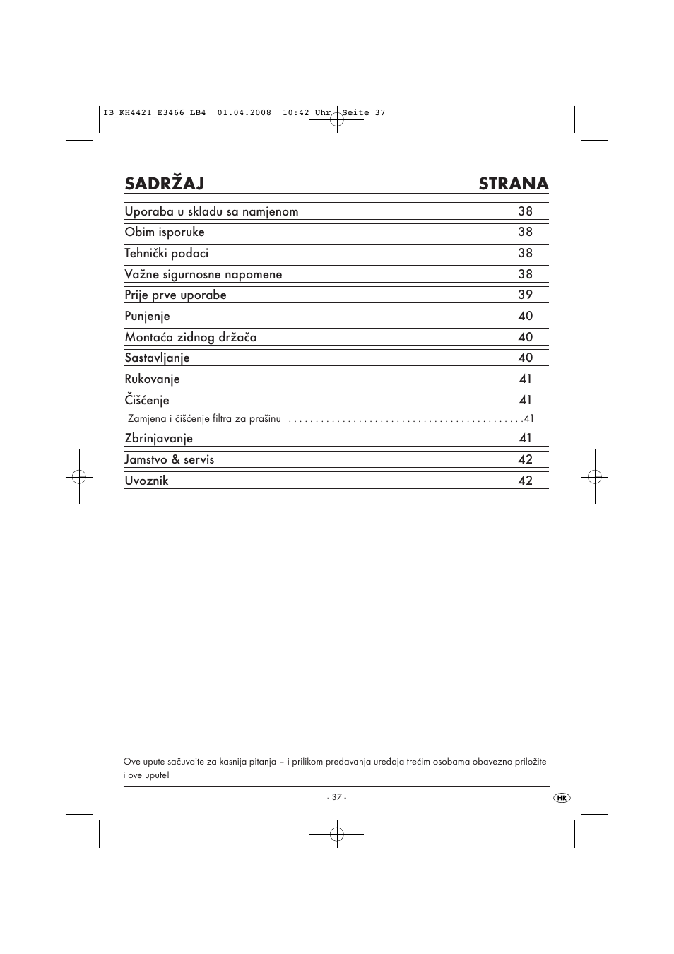 Sadržaj strana | Kompernass KH 4421 User Manual | Page 39 / 50