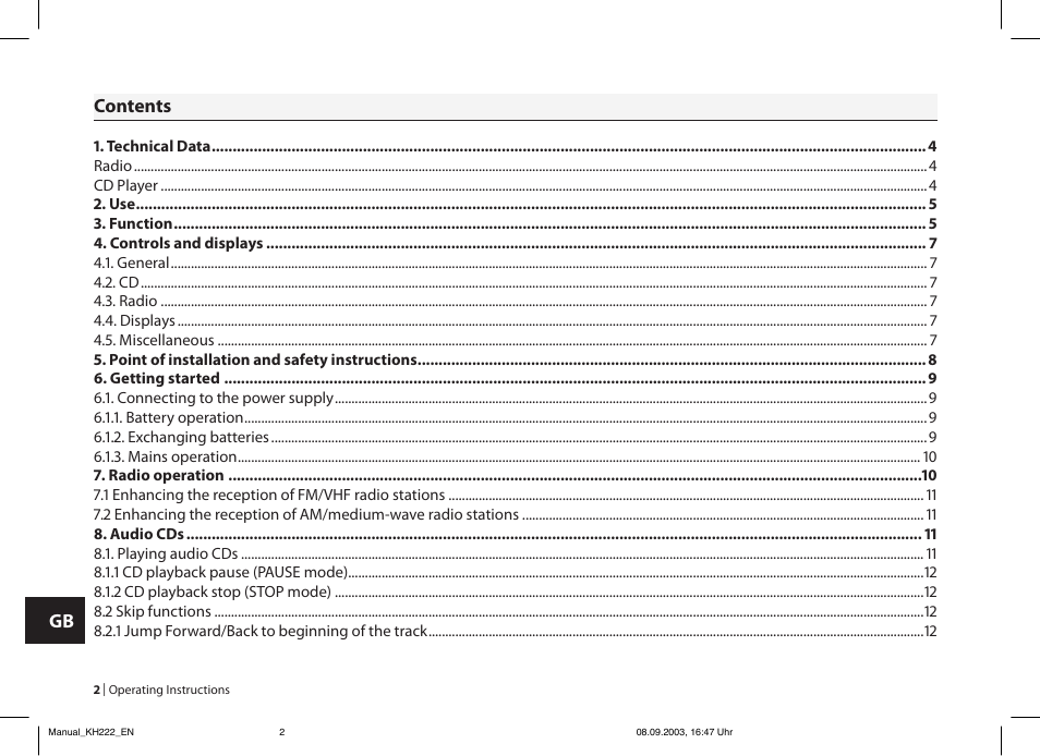 Gb contents | Kompernass KH 222 User Manual | Page 2 / 16