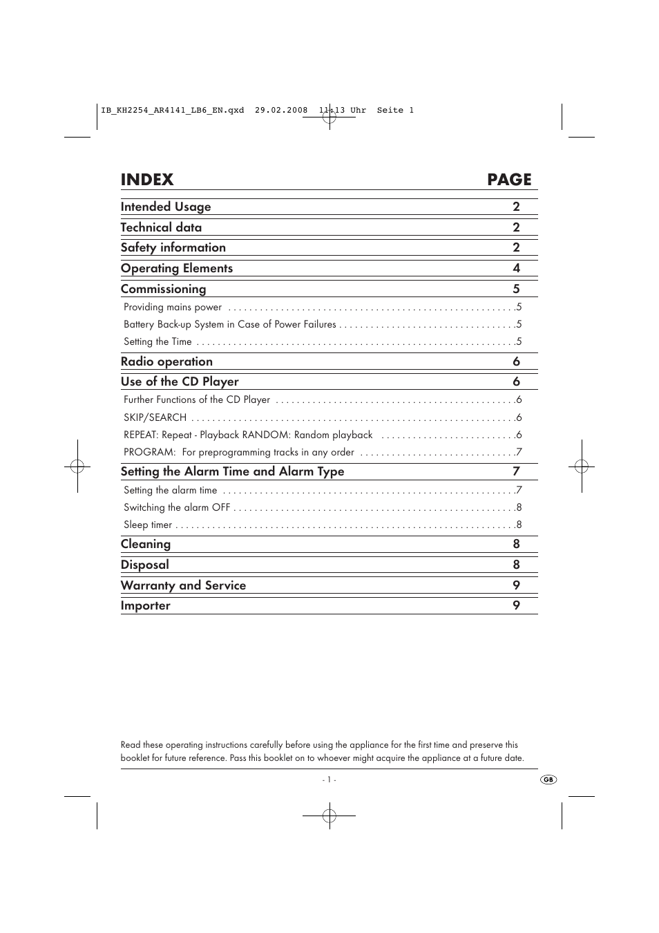 Index page | Kompernass KH 2254 User Manual | Page 3 / 14