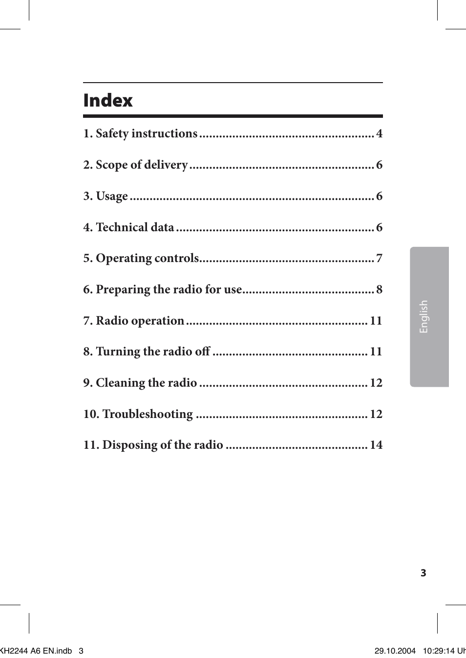 Index | Kompernass KH 2244 User Manual | Page 3 / 16