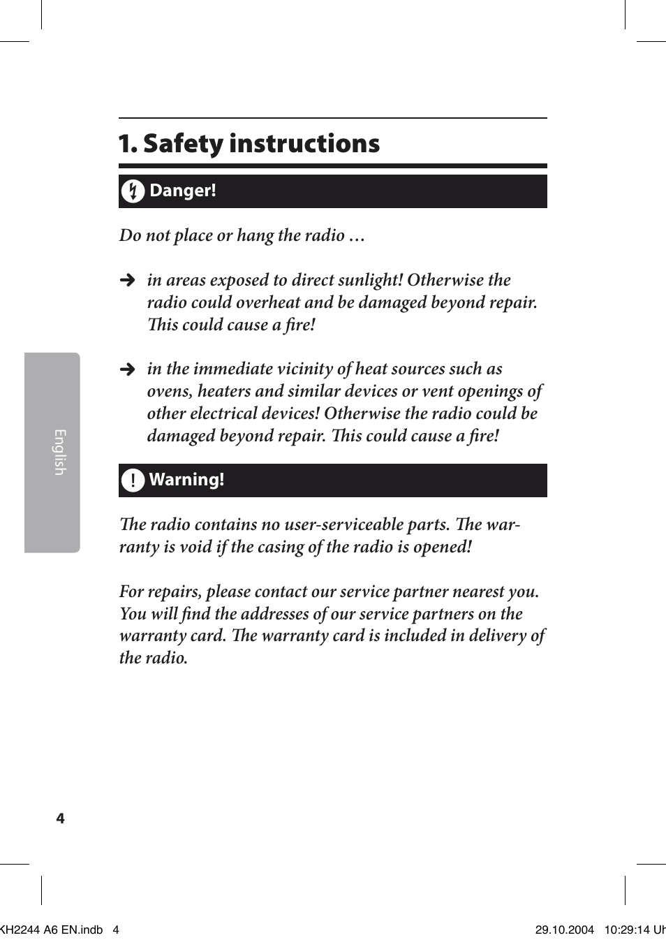 Safety instructions | Kompernass KH 2244 User Manual | Page 4 / 16