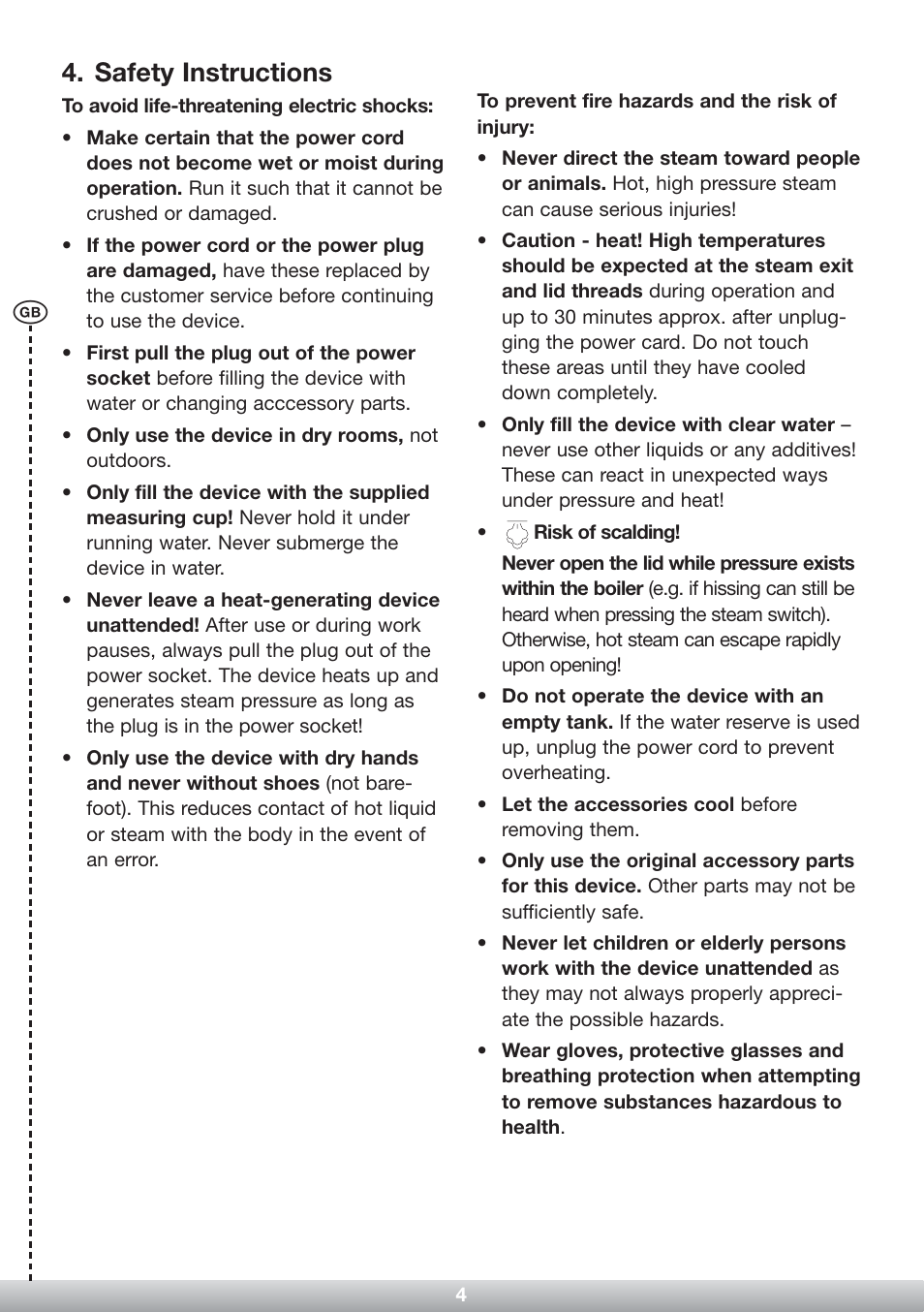 Safety instructions | Kompernass Hand Steam Cleaner KH 2323 User Manual | Page 5 / 8