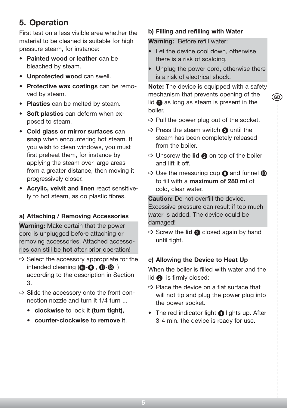 Operation | Kompernass Hand Steam Cleaner KH 2323 User Manual | Page 6 / 8