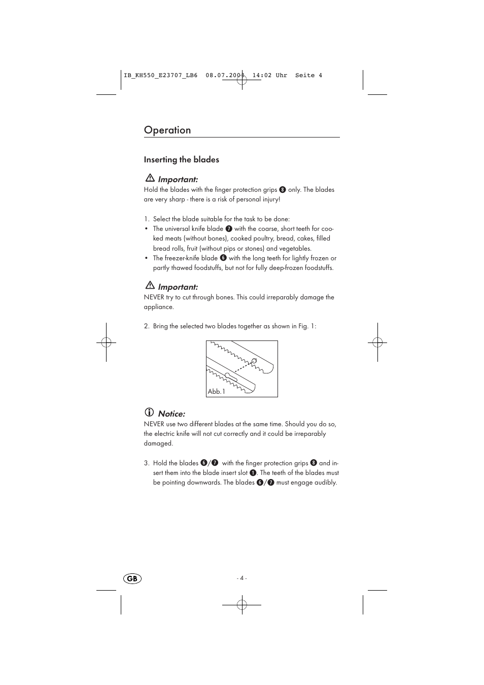 Operation | Kompernass KH 550 User Manual | Page 6 / 9