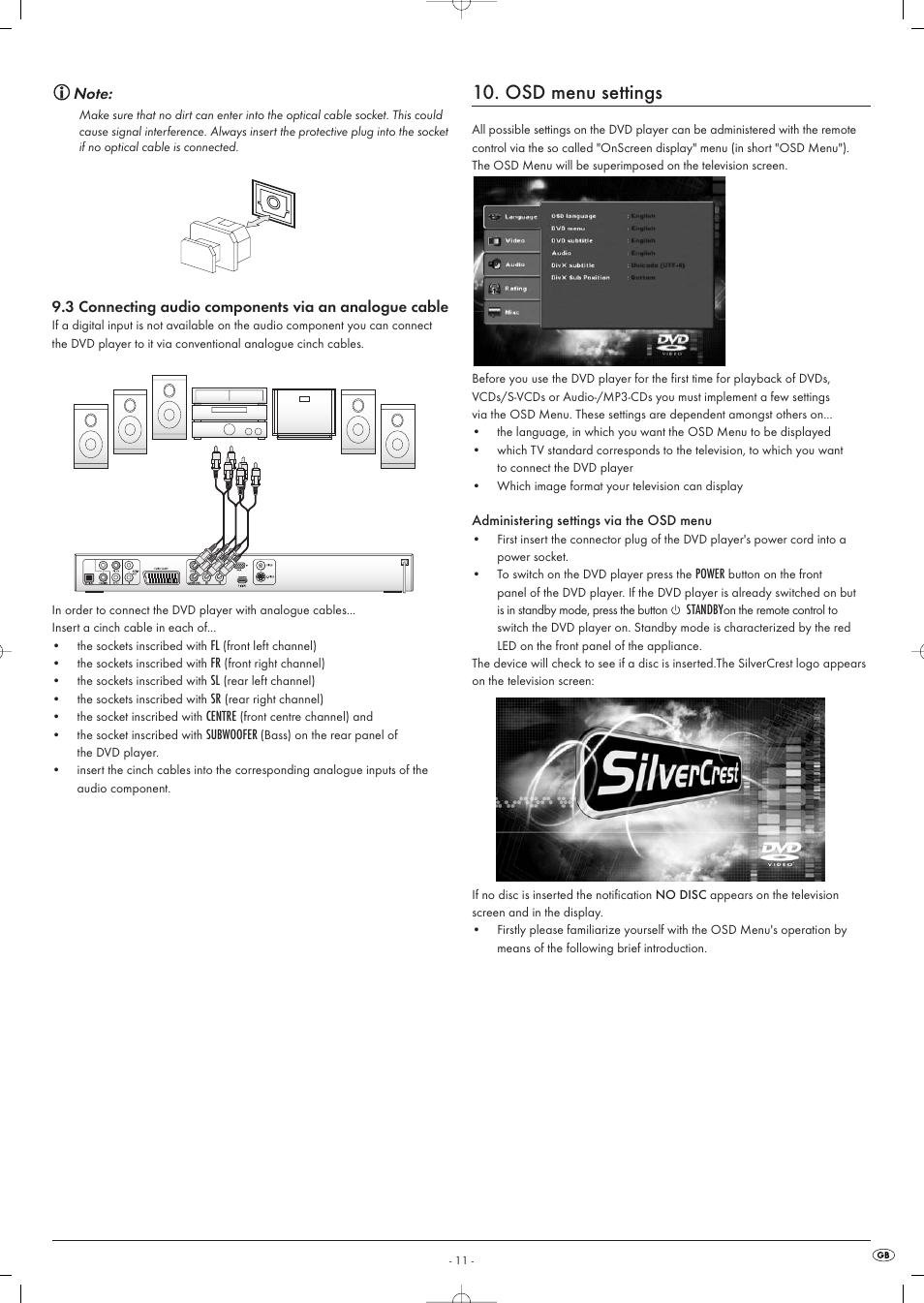 Osd menu settings | Kompernass KH 6516 User Manual | Page 11 / 28