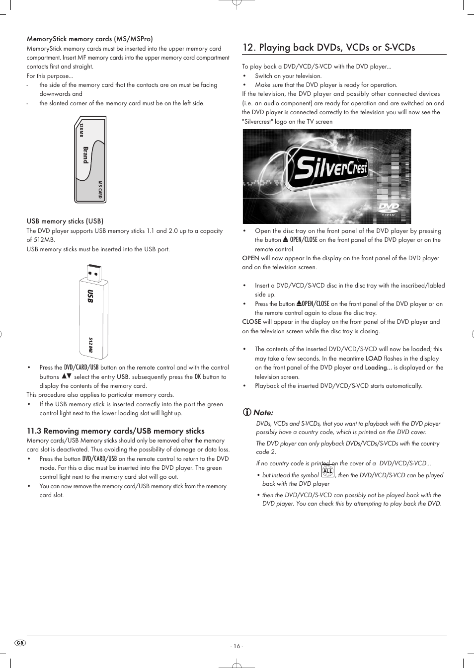 Playing back dvds, vcds or s-vcds | Kompernass KH 6516 User Manual | Page 16 / 28