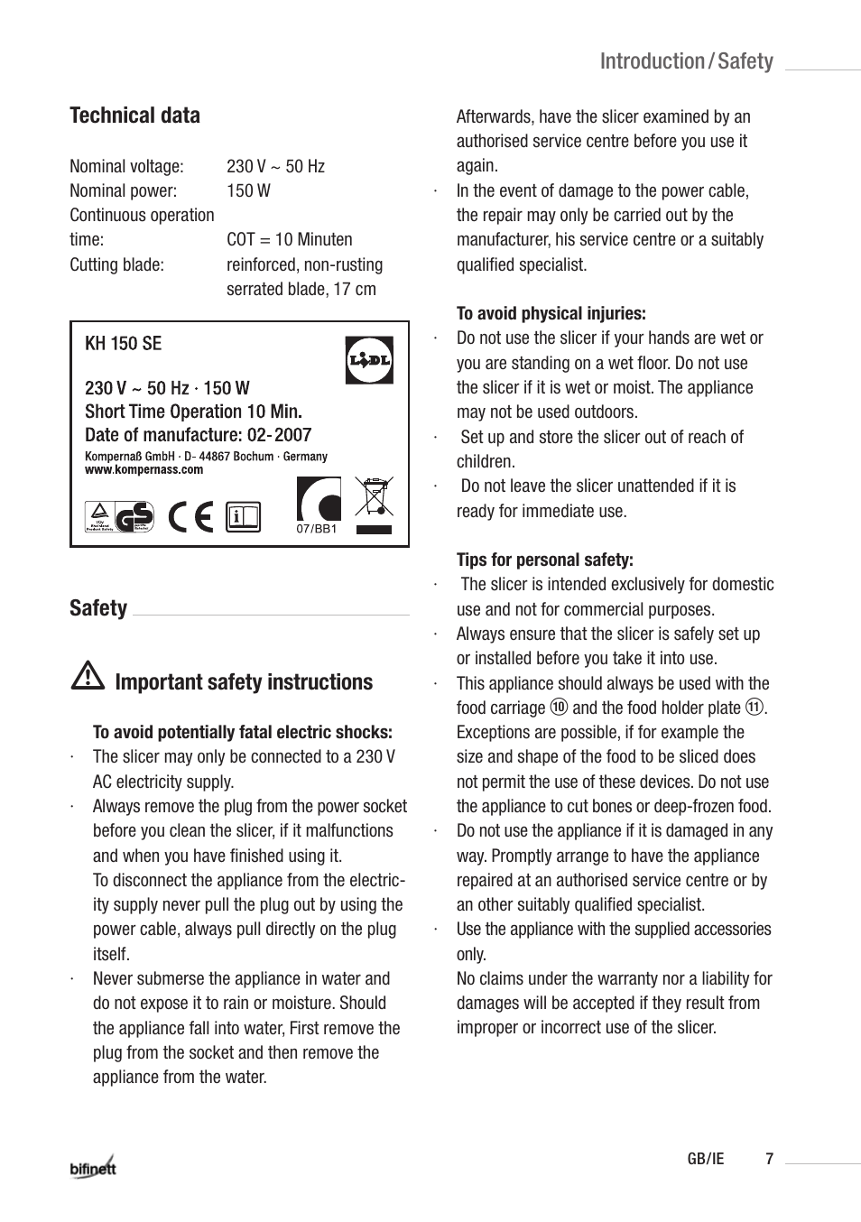 Kompernass KH 150 SE User Manual | Page 9 / 14