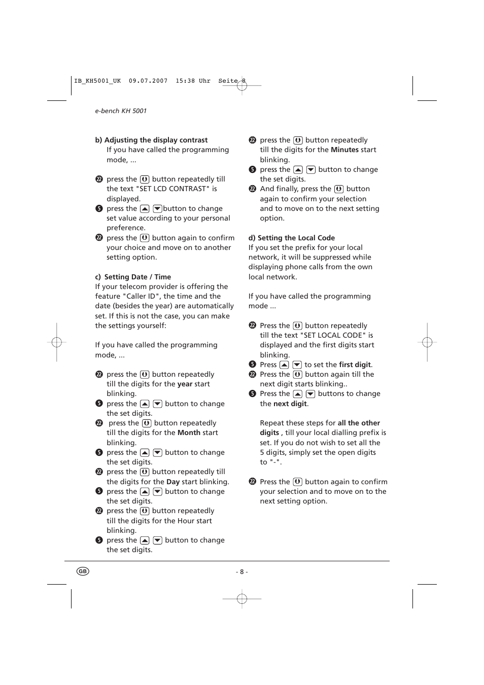 Kompernass bench KH5001 User Manual | Page 10 / 20