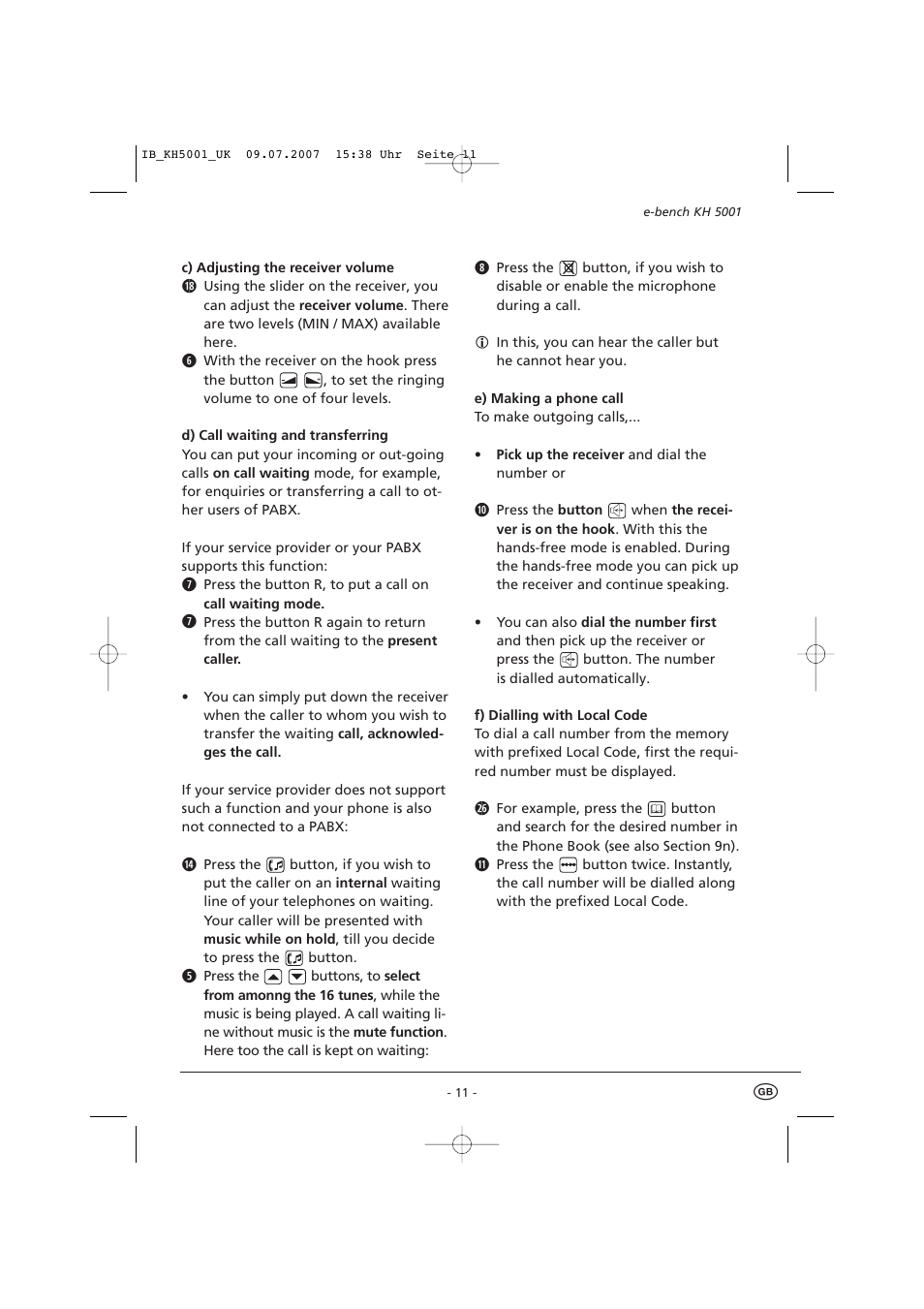 Kompernass bench KH5001 User Manual | Page 13 / 20