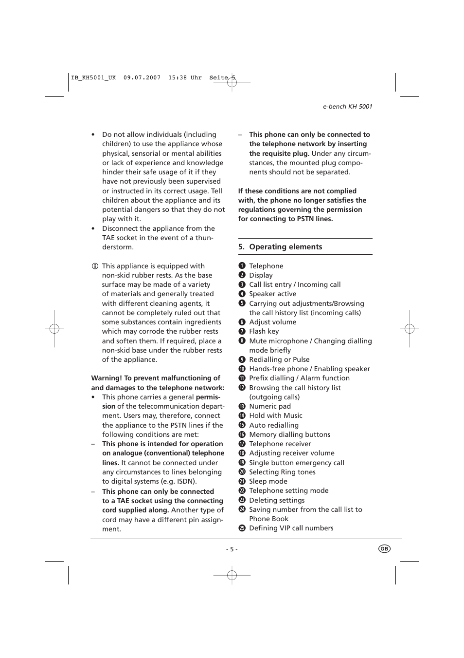 Kompernass bench KH5001 User Manual | Page 7 / 20