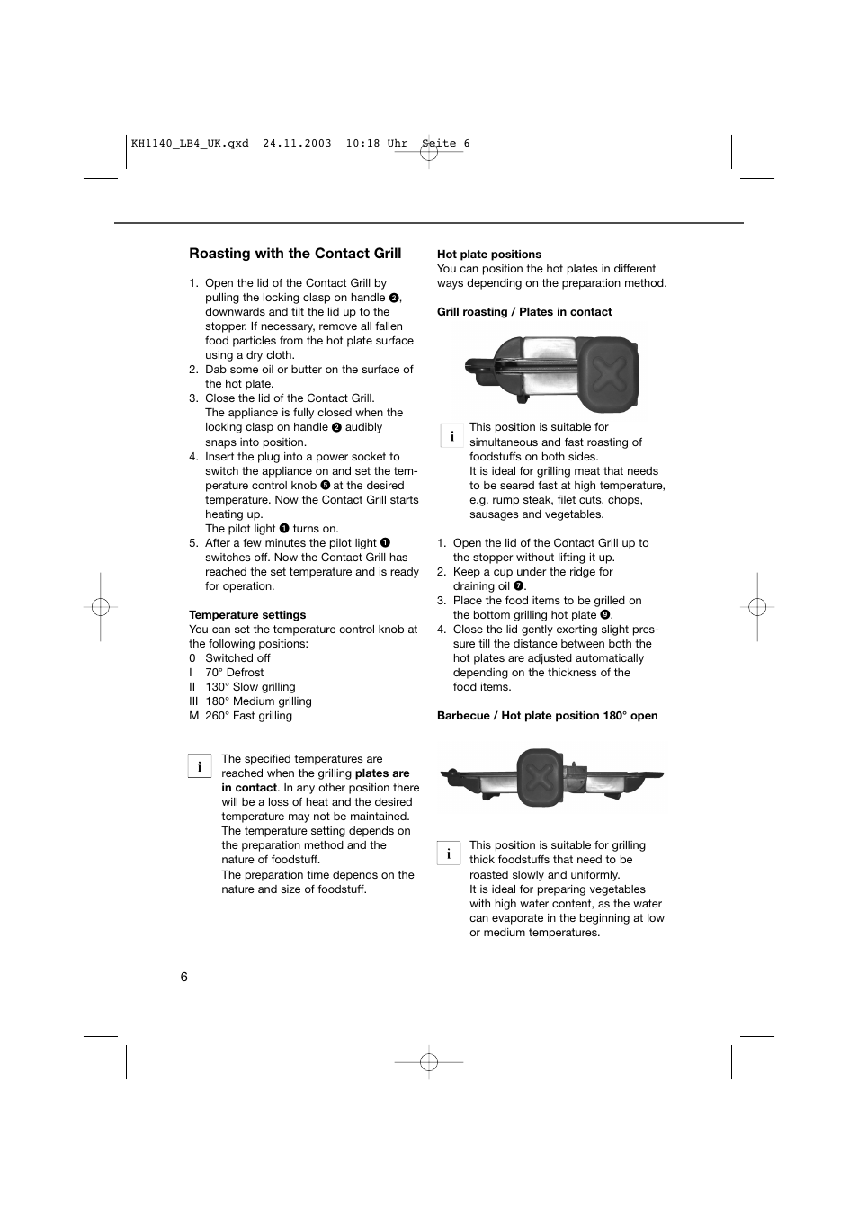 Roasting with the contact grill | Kompernass KH 1140 User Manual | Page 6 / 9